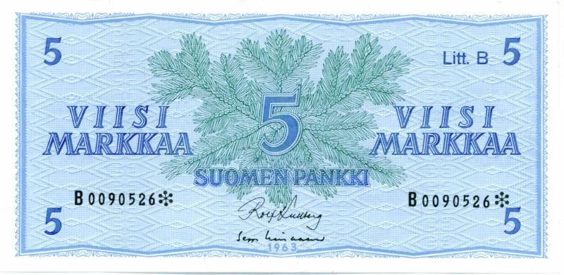 5 Markkaa 1963 Litt.B B0090526* kl.8